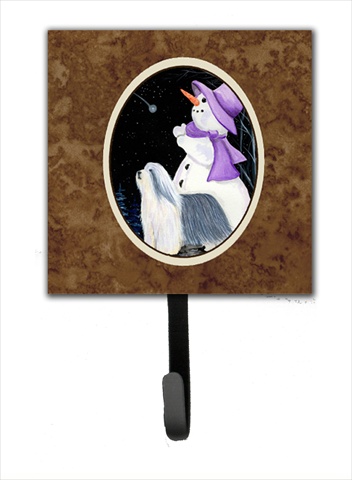 4.25 x 6 in. Snowman with Bearded Collie Leash Or Key Hook