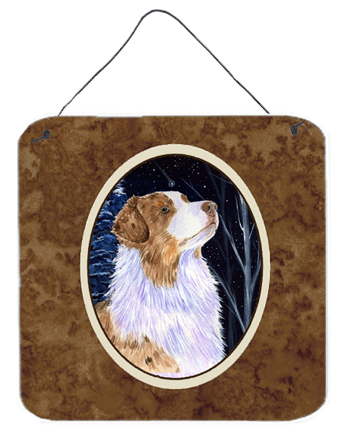 SS8375DS66 6 x 6 in. Starry Night Australian Shepherd Aluminium Metal Wall Or Door Hanging Print