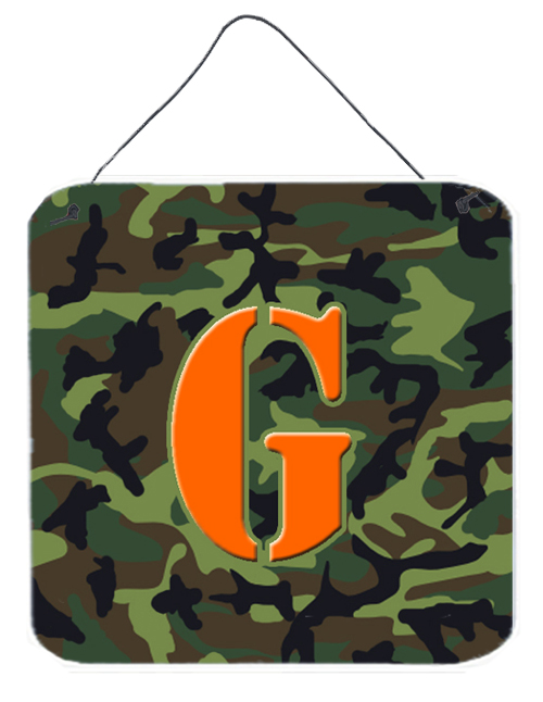 CJ1030-GDS66 6 x 6 in. Letter G Initial Monogram Camo Green Aluminium Metal Wall Or Door Hanging Print