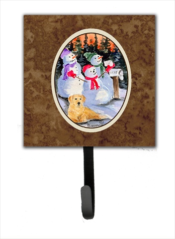 4.25 x 6 in. Snowman with Golden Retriever Leash Or Key Hook