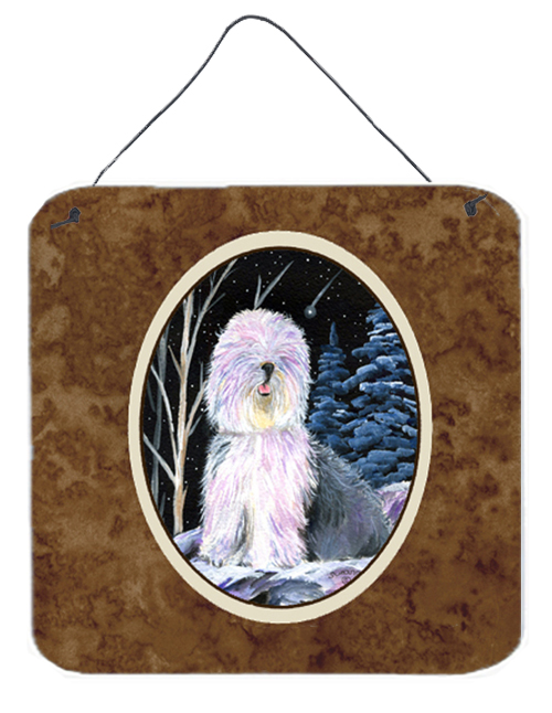 SS8409DS66 6 x 6 in. Starry Night Old English Sheepdog Aluminium Metal Wall Or Door Hanging Prints