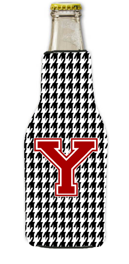 Carolines Treasures CJ1021-Y-BOTTLE Houndstooth Black Letter Y Monogram Initial Longneck Beer Hugger with Zipper