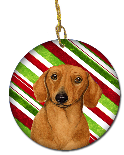 Dachshund Candy Cane Holiday Christmas Ceramic Ornament