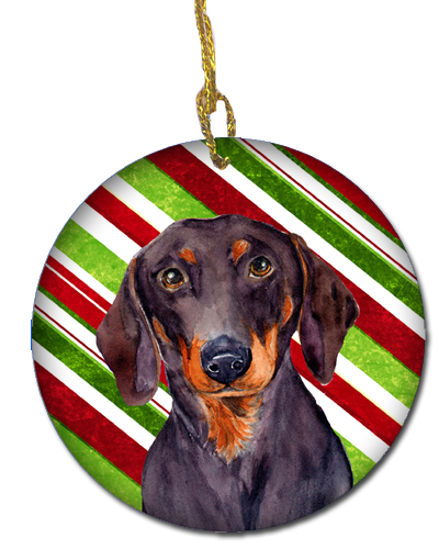 Dachshund Candy Cane Holiday Christmas Ceramic Ornament