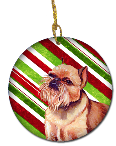 Brussels Griffon Candy Cane Holiday Christmas Ceramic Ornament