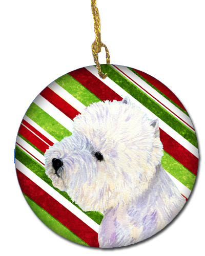 Westie Candy Cane Holiday Christmas Ceramic Ornament