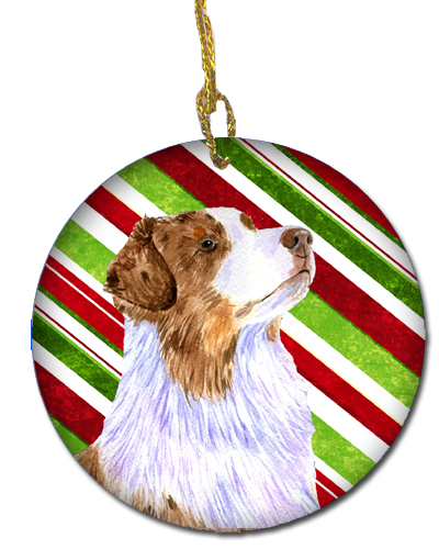 Australian Shepherd Candy Cane Holiday Christmas Ceramic Ornament