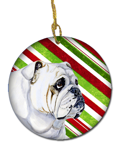 Bulldog English Candy Cane Holiday Christmas Ceramic Ornament
