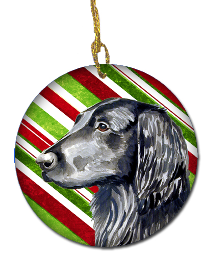 Flat Coated Retriever Candy Cane Holiday Christmas Ceramic Ornament