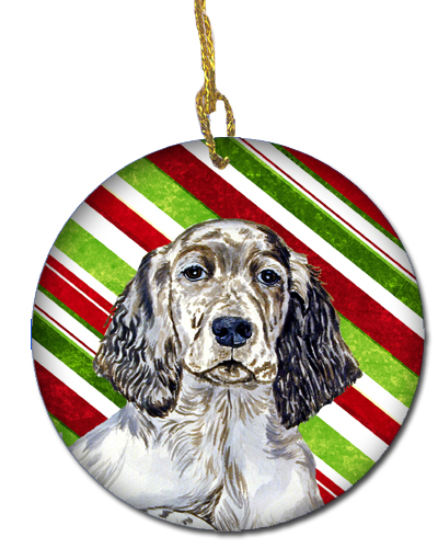 English Setter Candy Cane Holiday Christmas Ceramic Ornament
