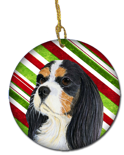Cavalier Spaniel Candy Cane Holiday Christmas Ceramic Ornament