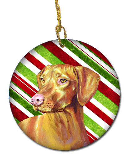 Vizsla Candy Cane Holiday Christmas Ceramic Ornament