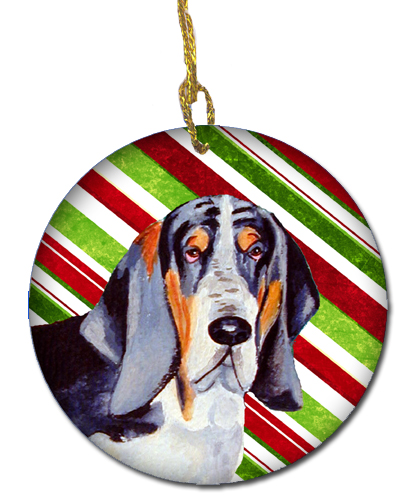 Basset Hound Candy Cane Holiday Christmas Ceramic Ornament