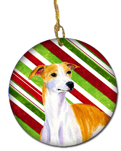 Whippet Candy Cane Holiday Christmas Ceramic Ornament