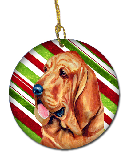 Bloodhound Candy Cane Holiday Christmas Ceramic Ornament