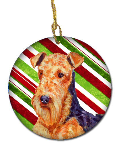 Airedale Candy Cane Holiday Christmas Ceramic Ornament