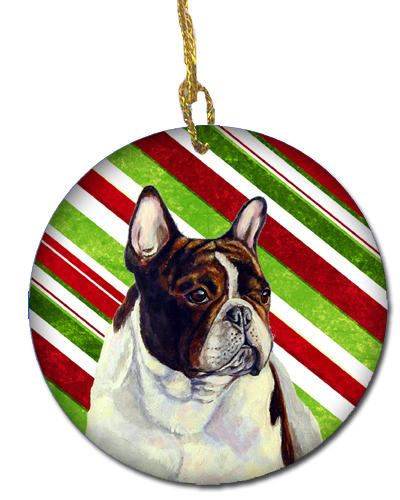 French Bulldog Candy Cane Holiday Christmas Ceramic Ornament
