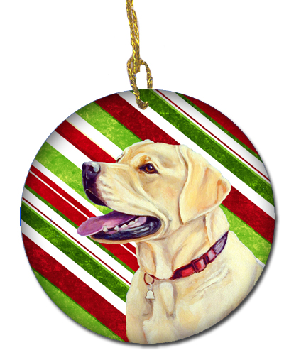 Labrador Candy Cane Holiday Christmas Ceramic Ornament