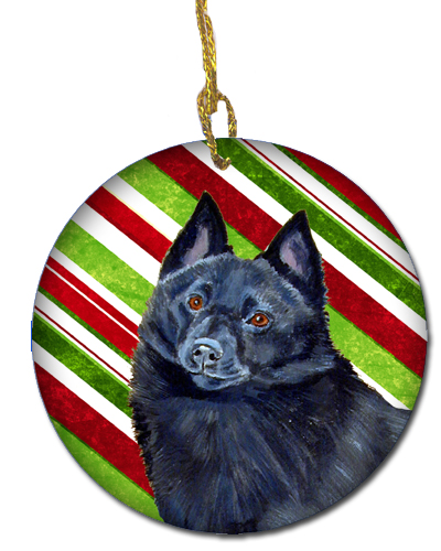 Schipperke Candy Cane Holiday Christmas Ceramic Ornament