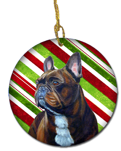French Bulldog Candy Cane Holiday Christmas Ceramic Ornament