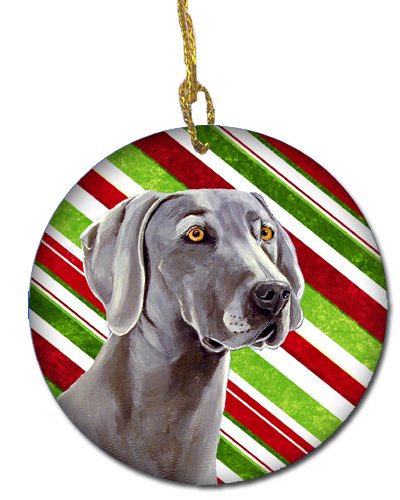 Weimaraner Candy Cane Holiday Christmas Ceramic Ornament