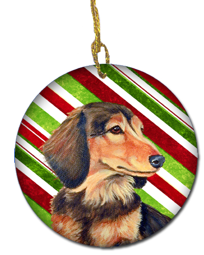 Dachshund Candy Cane Holiday Christmas Ceramic Ornament
