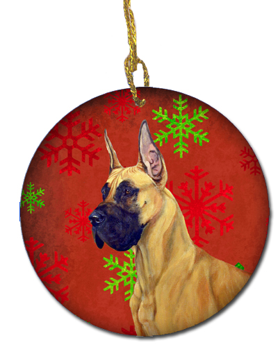 Great Dane Red Snowflake Holiday Christmas Ceramic Ornament