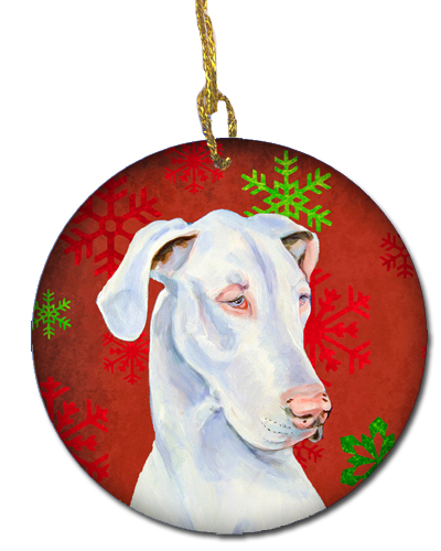 Great Dane Red Snowflake Holiday Christmas Ceramic Ornament