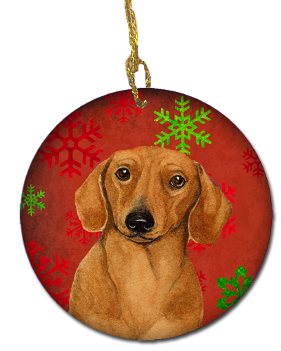 Dachshund Red Snowflake Holiday Christmas Ceramic Ornament