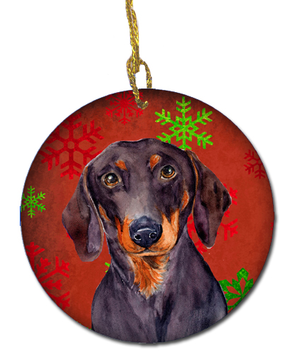 Dachshund Red Snowflake Holiday Christmas Ceramic Ornament