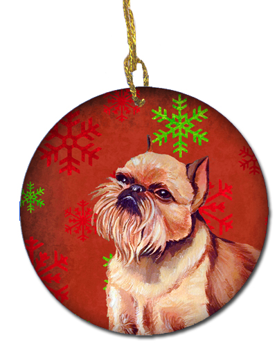 Brussels Griffon Red Snowflake Holiday Christmas Ceramic Ornament