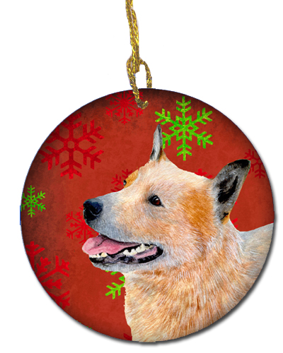 Australian Cattle Dog Red Snowflake Holiday Christmas Ceramic Ornament
