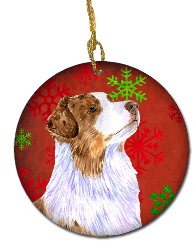 Australian Shepherd Red Snowflake Holiday Christmas Ceramic Ornament