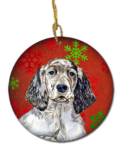 English Setter Red Snowflake Holiday Christmas Ceramic Ornament