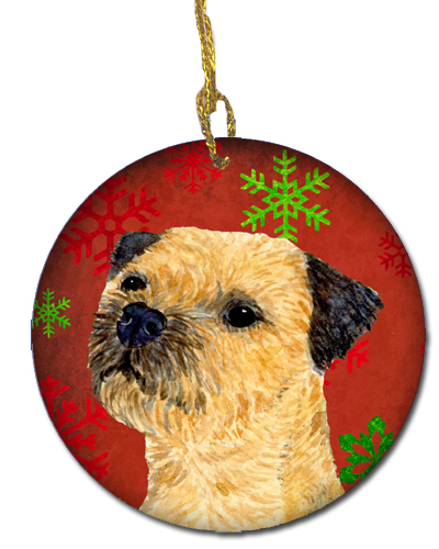 Border Terrier Red Snowflake Holiday Christmas Ceramic Ornament