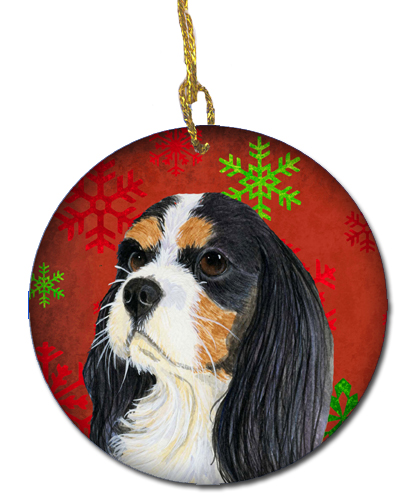 Cavalier Spaniel Red Snowflake Holiday Christmas Ceramic Ornament
