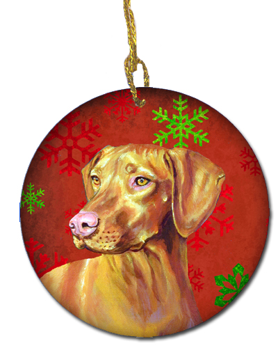 Vizsla Red Snowflake Holiday Christmas Ceramic Ornament