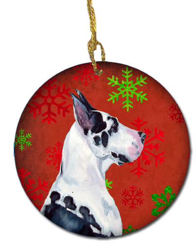 Great Dane Red Snowflake Holiday Christmas Ceramic Ornament