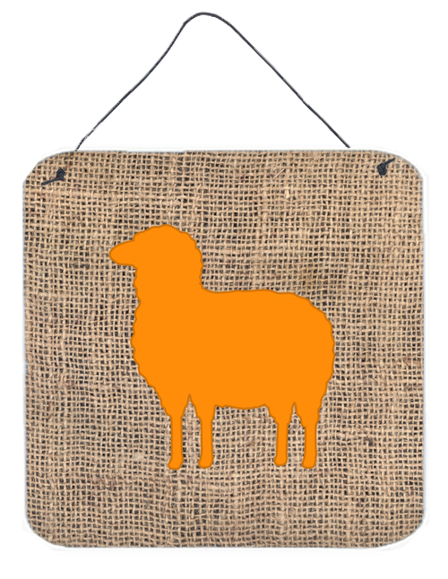 BB1126-BL-OR-DS66 6 x 6 in. Sheep Burlap and Orange Aluminium Metal Wall Or Door Hanging Prints
