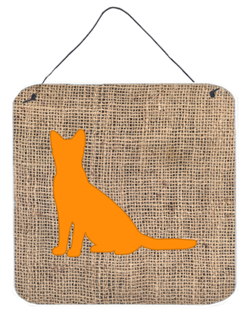 BB1071-BL-OR-DS66 6 x 6 in. Cat Burlap and Orange Aluminium Metal Wall Or Door Hanging Prints