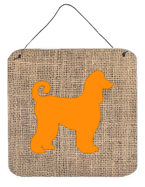 BB1066-BL-OR-DS66 6 x 6 in. Afghan Hound Burlap and Orange Aluminium Metal Wall Or Door Hanging Prints