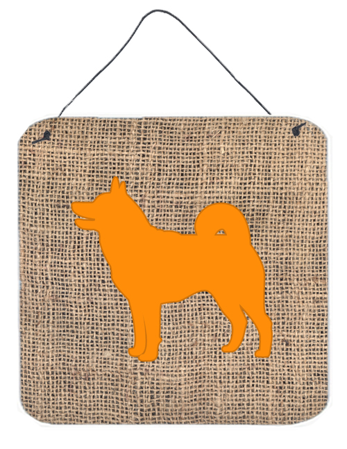 BB1067-BL-OR-DS66 6 x 6 in. Shiba Inu Burlap and Orange Aluminium Metal Wall Or Door Hanging Prints