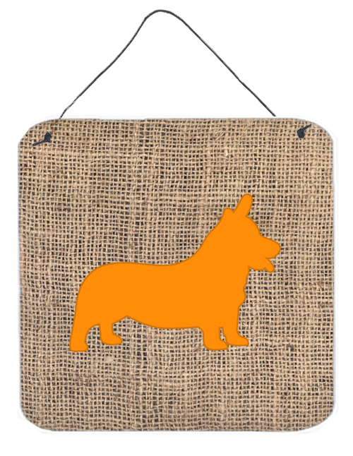 BB1069-BL-OR-DS66 6 x 6 in. Corgi Burlap and Orange Aluminium Metal Wall Or Door Hanging Prints