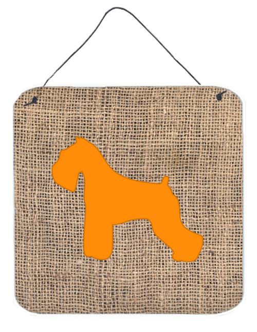 BB1073-BL-OR-DS66 6 x 6 in. Schnauzer Burlap and Orange Aluminium Metal Wall Or Door Hanging Prints