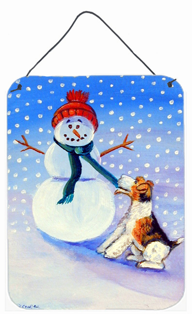 Snowman With Fox Terrier Aluminium Metal Wall Or Door Hanging Prints