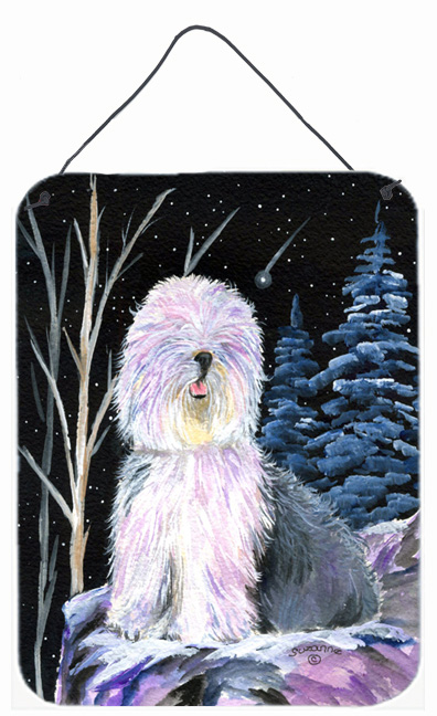 SS8409DS1216 12 x 16 in. Starry Night Old English Sheepdog Aluminium Metal Wall Or Door Hanging Prints