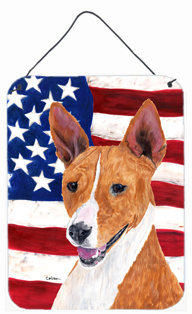 SC9033DS1216 12 x 16 in. Usa American Flag With Basenji Aluminium Metal Wall Or Door Hanging Prints