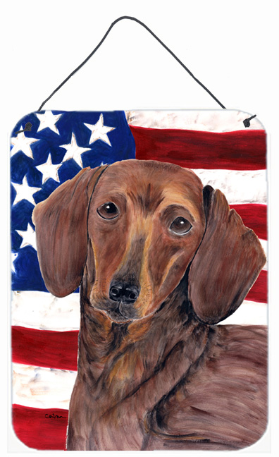 SC9010DS1216 12 x 16 in. Usa American Flag With Dachshund Aluminium Metal Wall Or Door Hanging Prints
