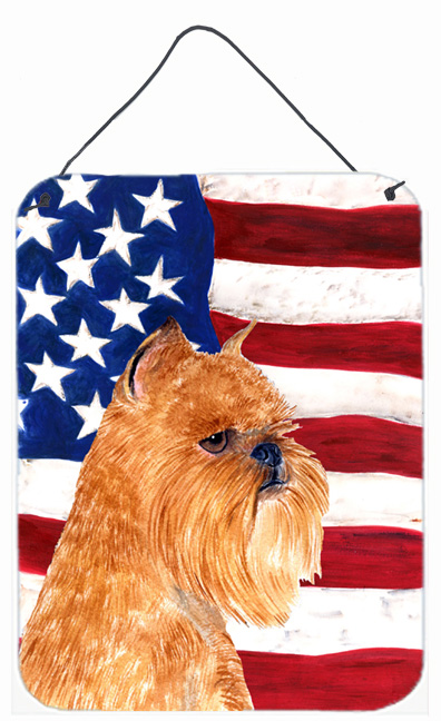 SS4020DS1216 12 x 16 in. Usa American Flag With Brussels Griffon Aluminium Metal Wall Or Door Hanging Prints