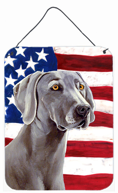 LH9001DS1216 12 x 16 in. Usa American Flag With Weimaraner Aluminium Metal Wall Or Door Hanging Prints